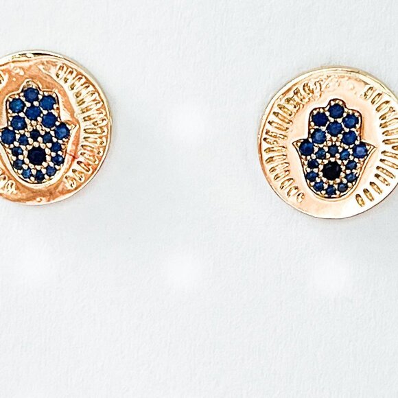 NWOT Hamsa Hand, Evil Eye Earring and Necklace with Charm set, Gold Filled 18" - Picture 10 of 14